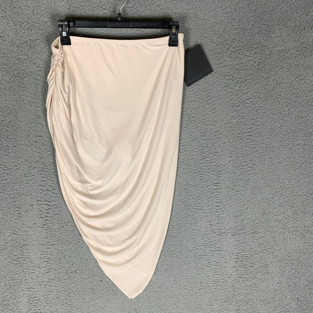Norma Kamali Diana Skirt Size XL/38 Bone Asymmetrical Hem Ruched Jersey NWT $185